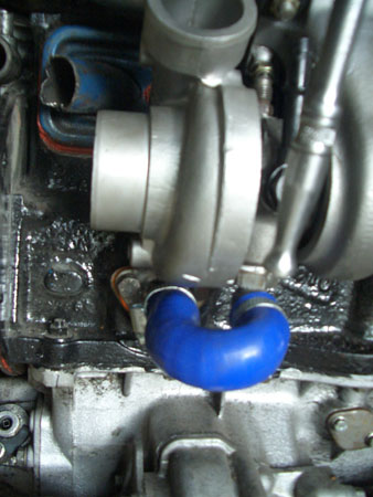 Custom welded oil drain hose on brand new refurbished T2 turbo